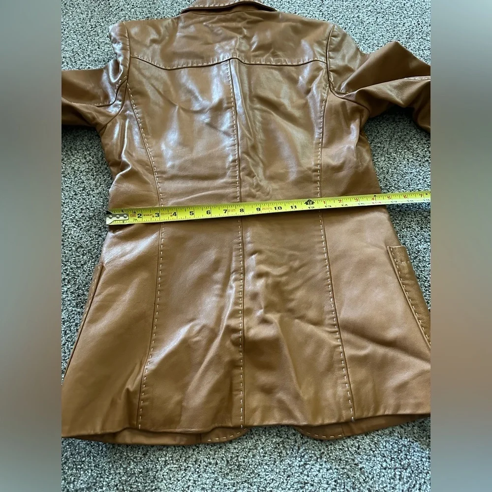 Theory Size M Medium Cognac Caramel Leather Jacket White Stitching R $995